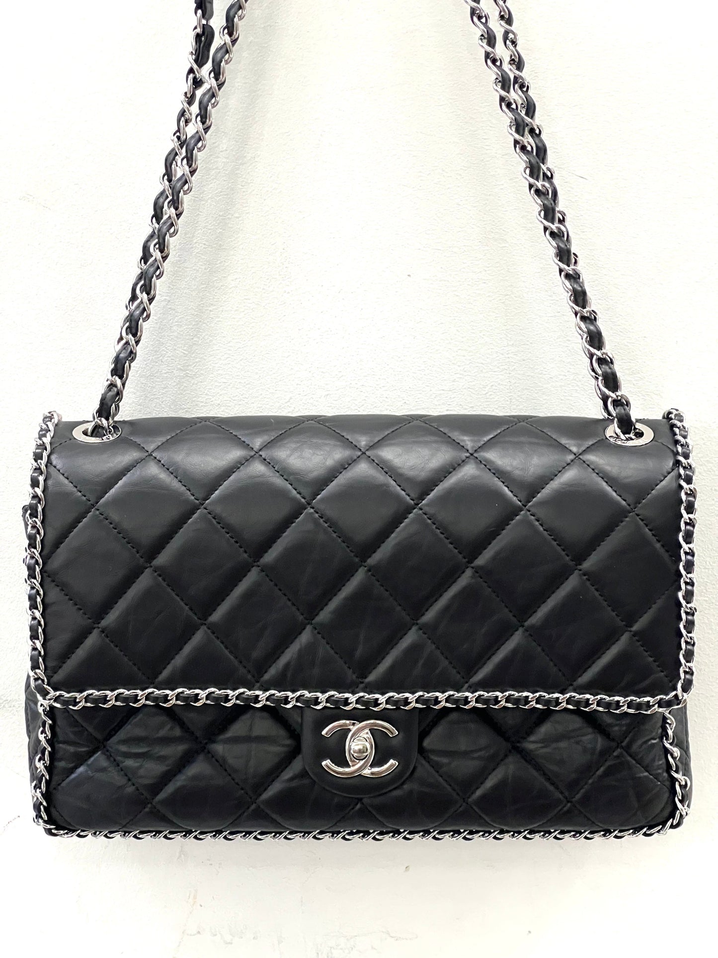 CHANEL QUILTED CRUMPLED LAMBSKIN RUNNING CHAIN FLAP JUMBO BAG