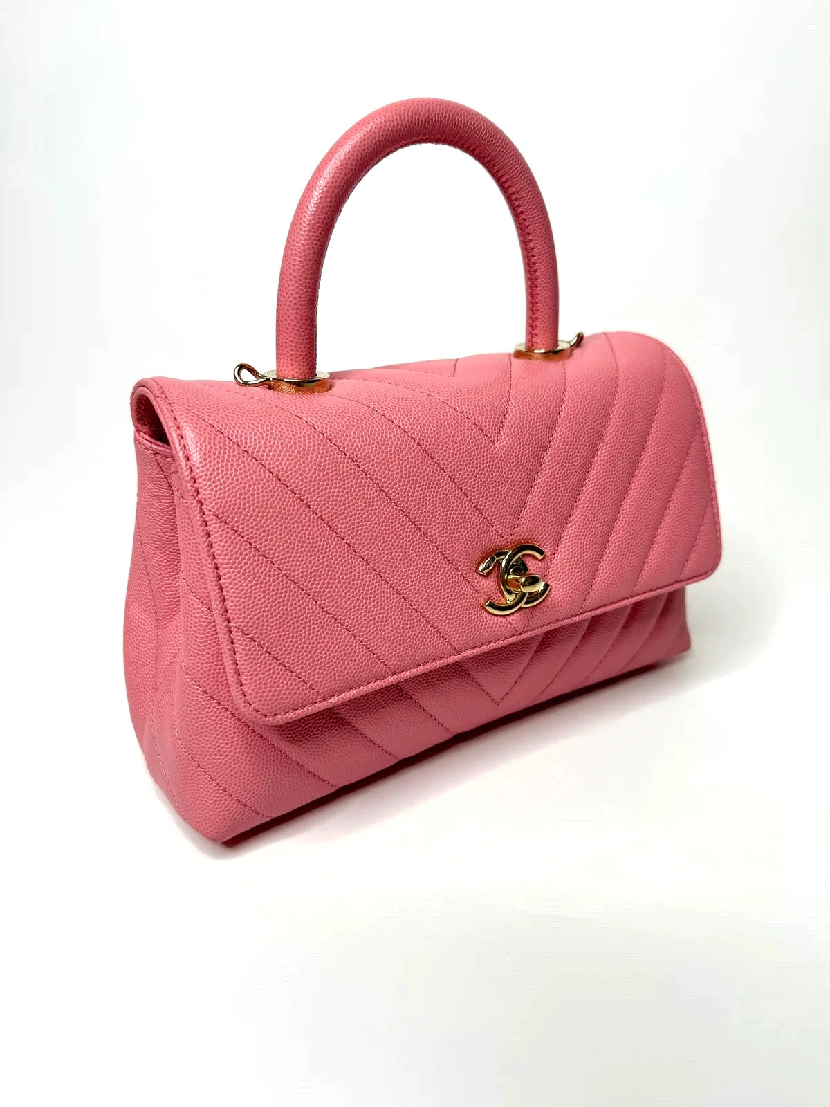 CHANEL CAVIAR CHEVRON QUILTED SMALL COCO HANDLE FLAP BAG