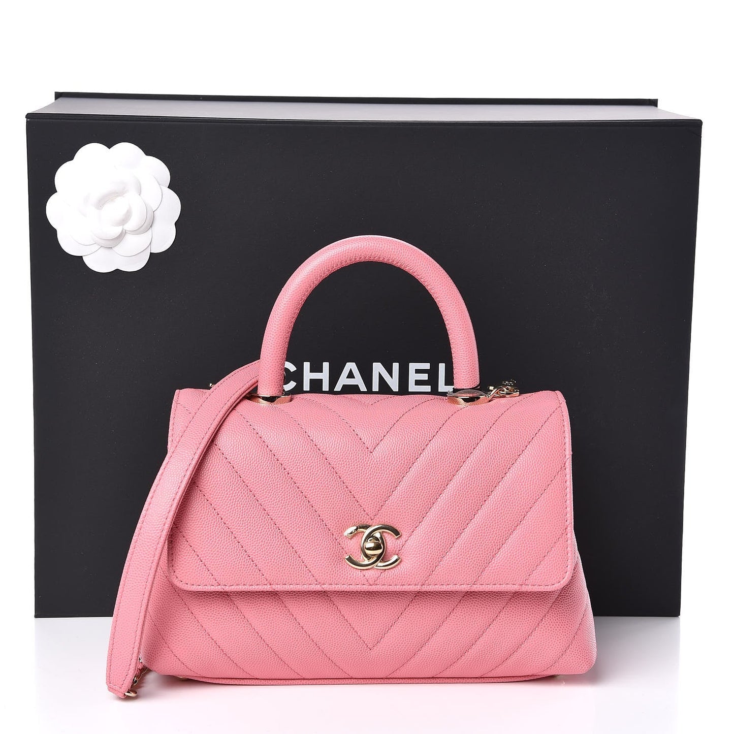 CHANEL CAVIAR CHEVRON QUILTED SMALL COCO HANDLE FLAP BAG