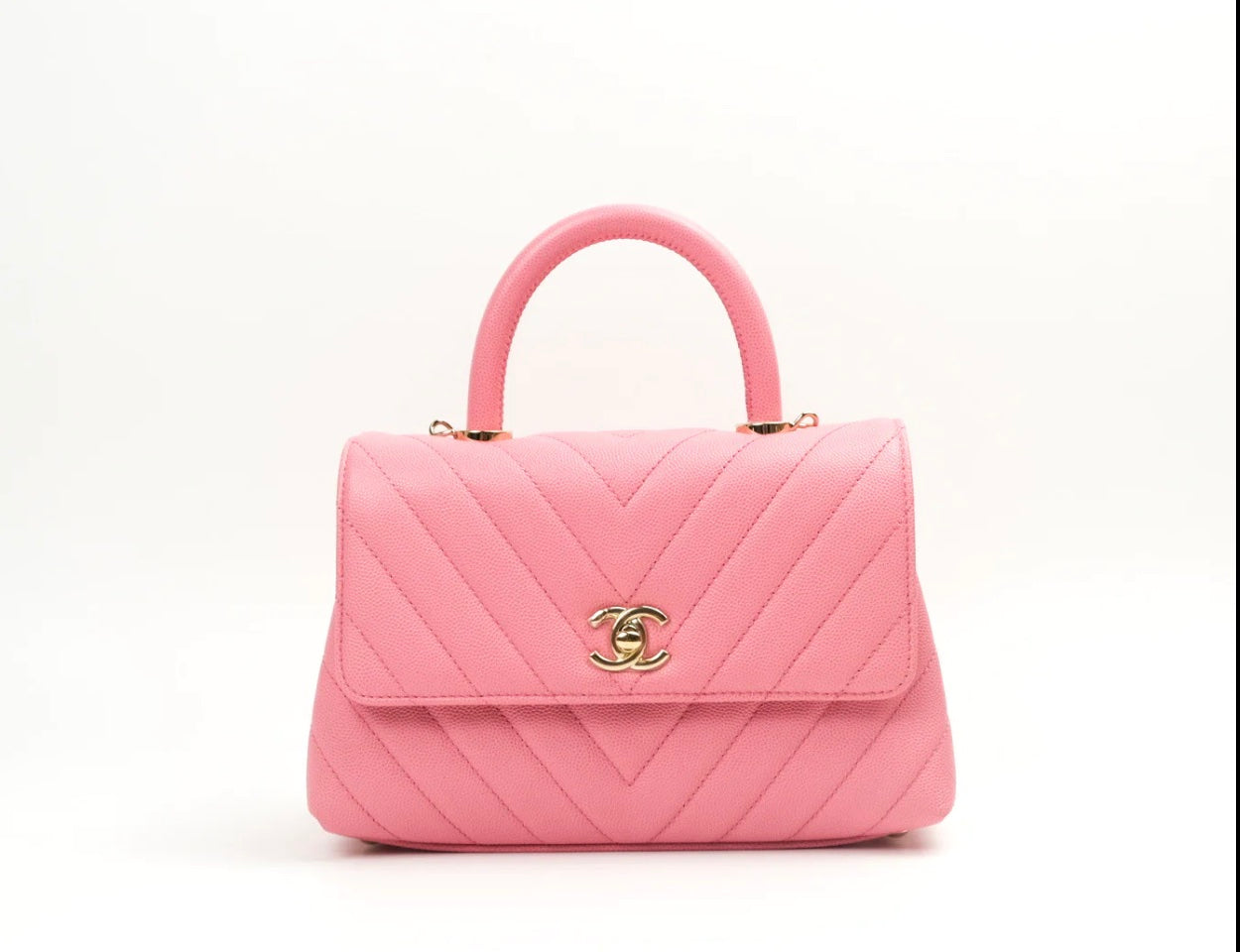 CHANEL CAVIAR CHEVRON QUILTED SMALL COCO HANDLE FLAP BAG