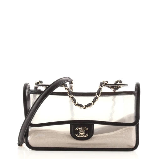 CHANEL SAND BY THE SEA PVC & LAMBSKIN MEDIUM FLAP BAG