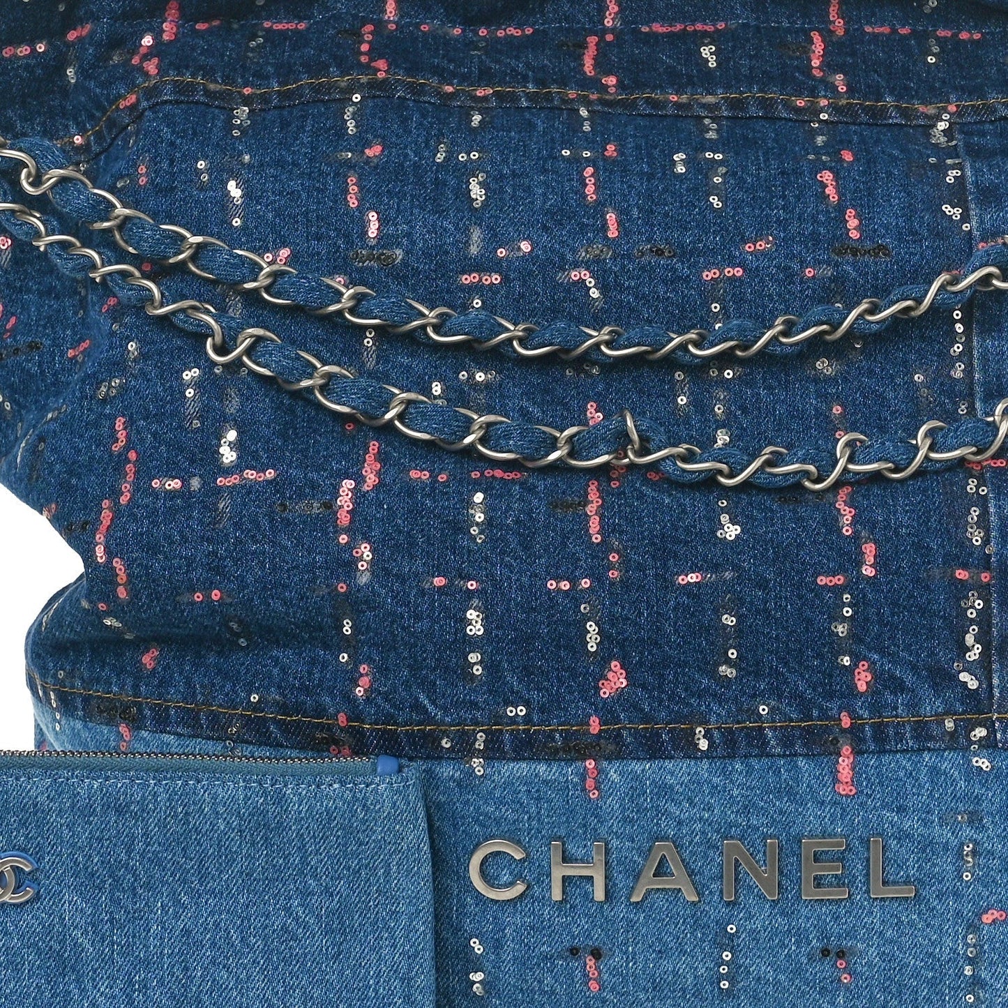 CHANEL DENIM SEQUIN 22 HOBO BAG