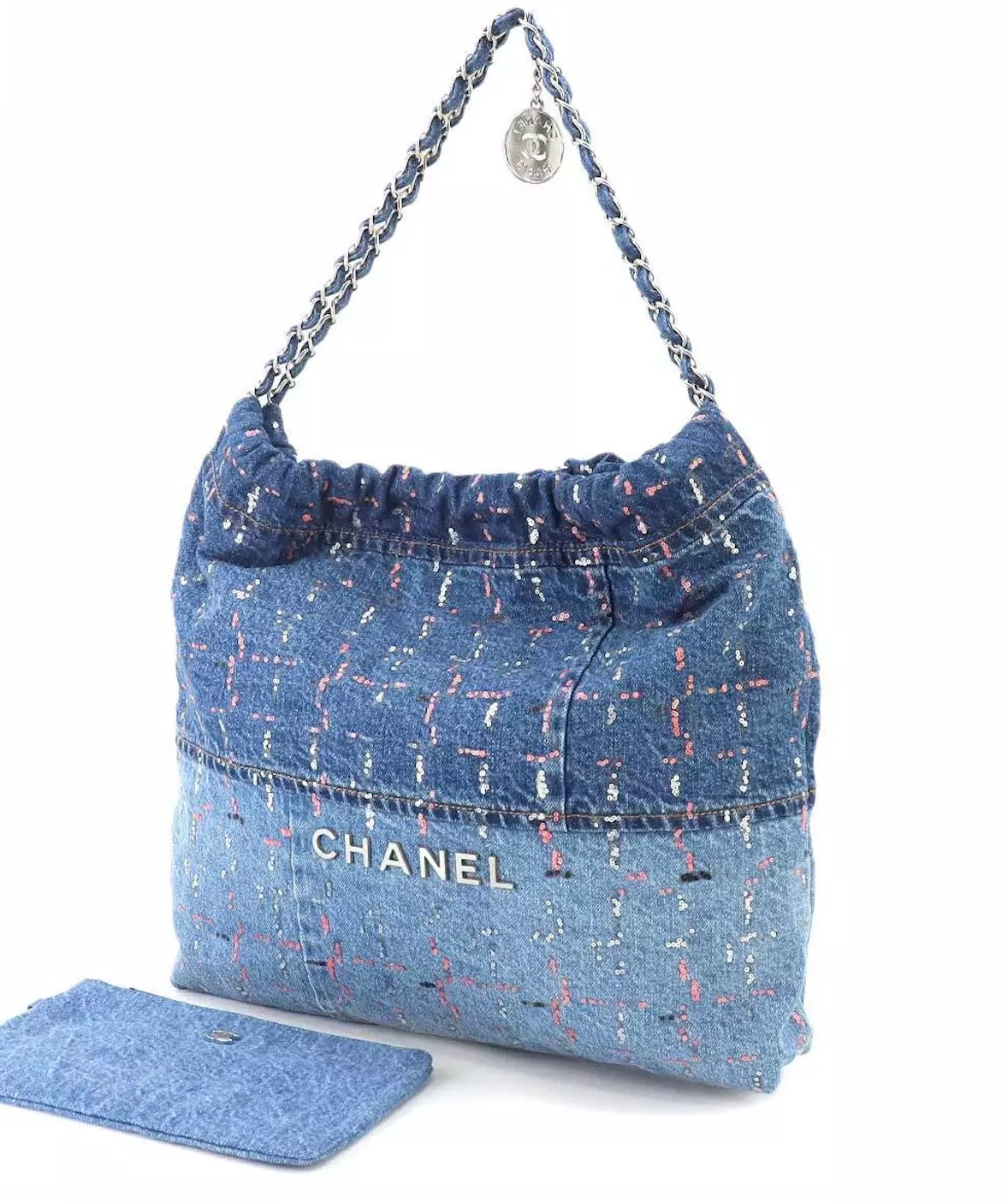 CHANEL DENIM SEQUIN 22 HOBO BAG