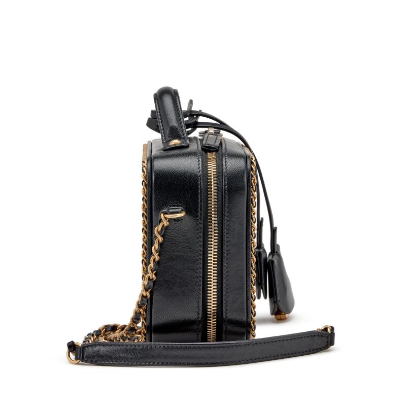 CHANEL SMALL CHAIN AROUND FILIGREE VANITY CASE W/ STRAP