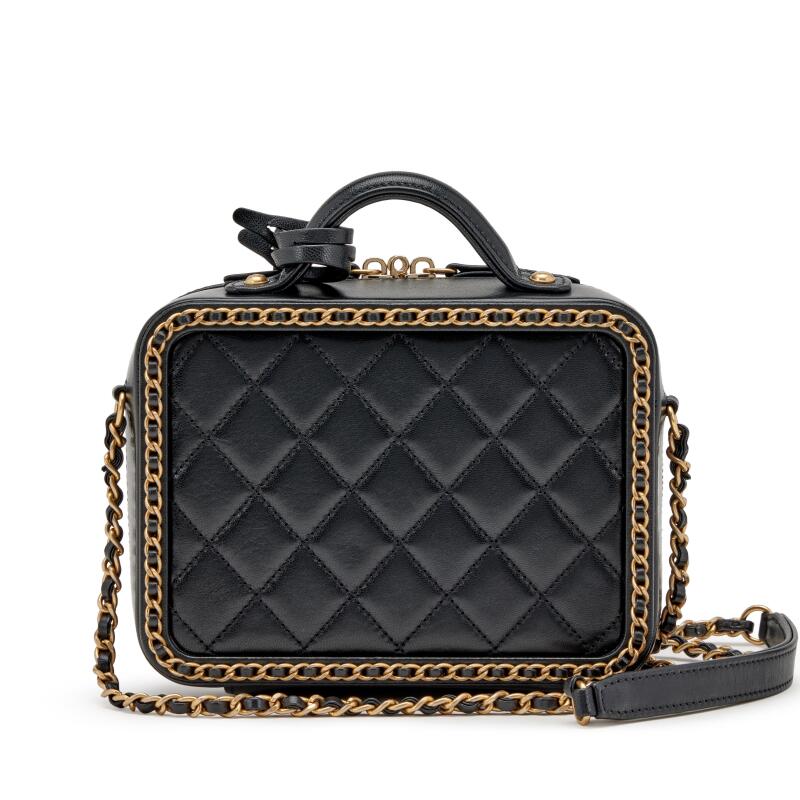 CHANEL SMALL CHAIN AROUND FILIGREE VANITY CASE W/ STRAP