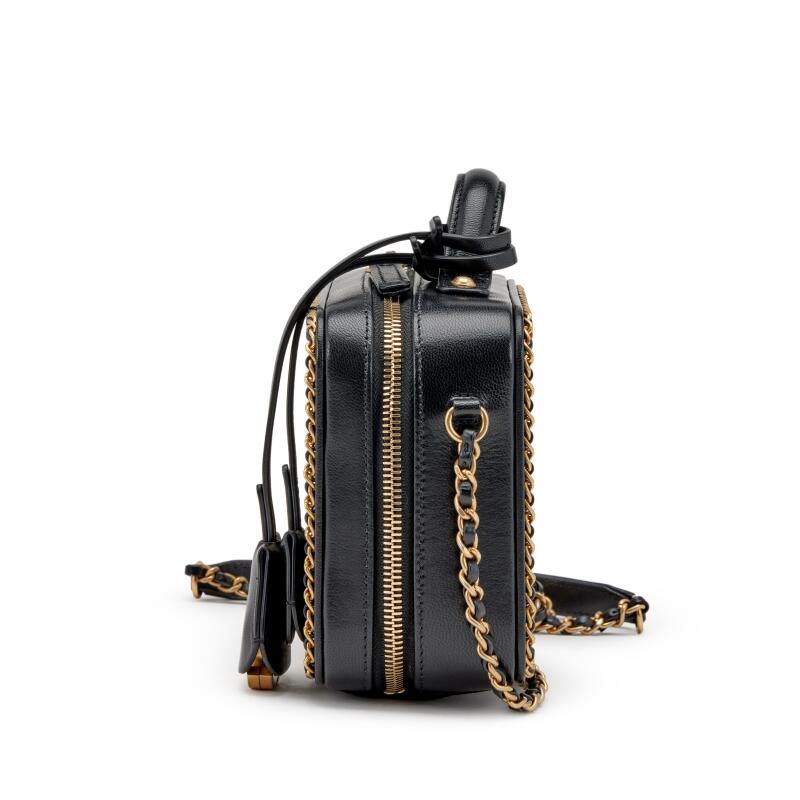 CHANEL SMALL CHAIN AROUND FILIGREE VANITY CASE W/ STRAP