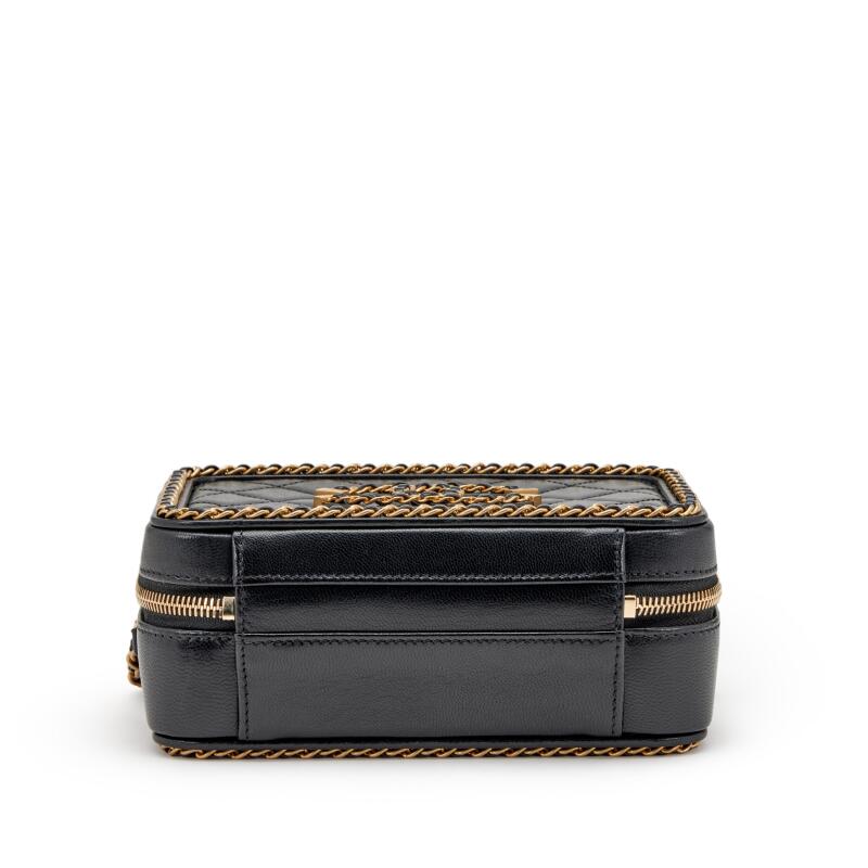 CHANEL SMALL CHAIN AROUND FILIGREE VANITY CASE W/ STRAP