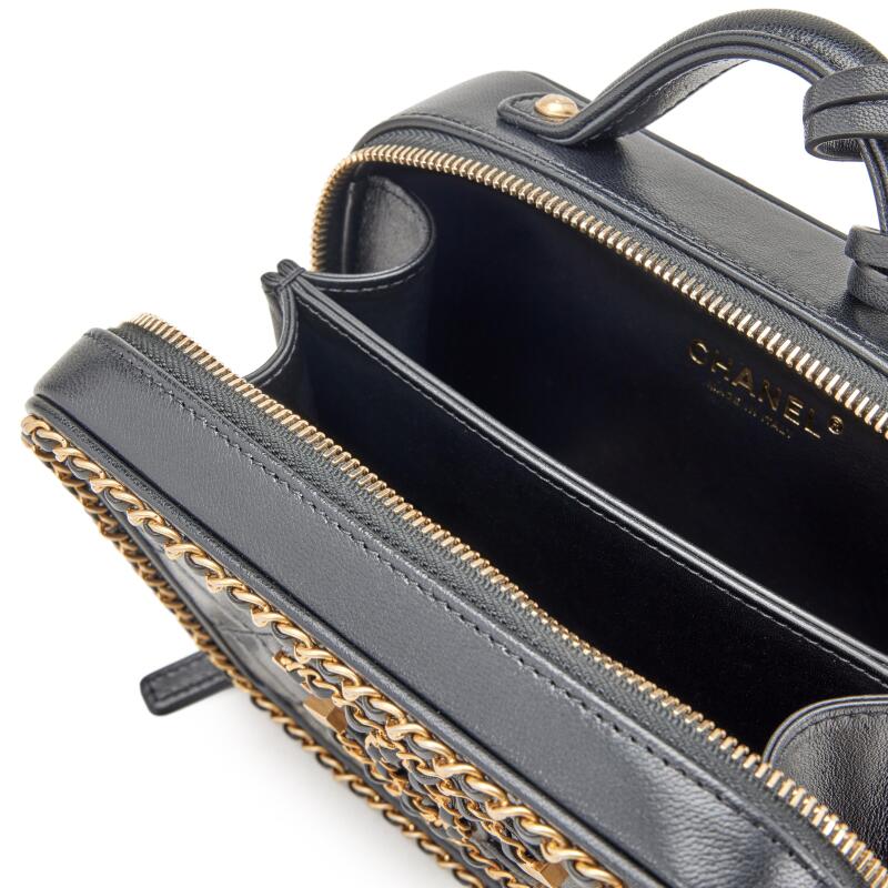 CHANEL SMALL CHAIN AROUND FILIGREE VANITY CASE W/ STRAP