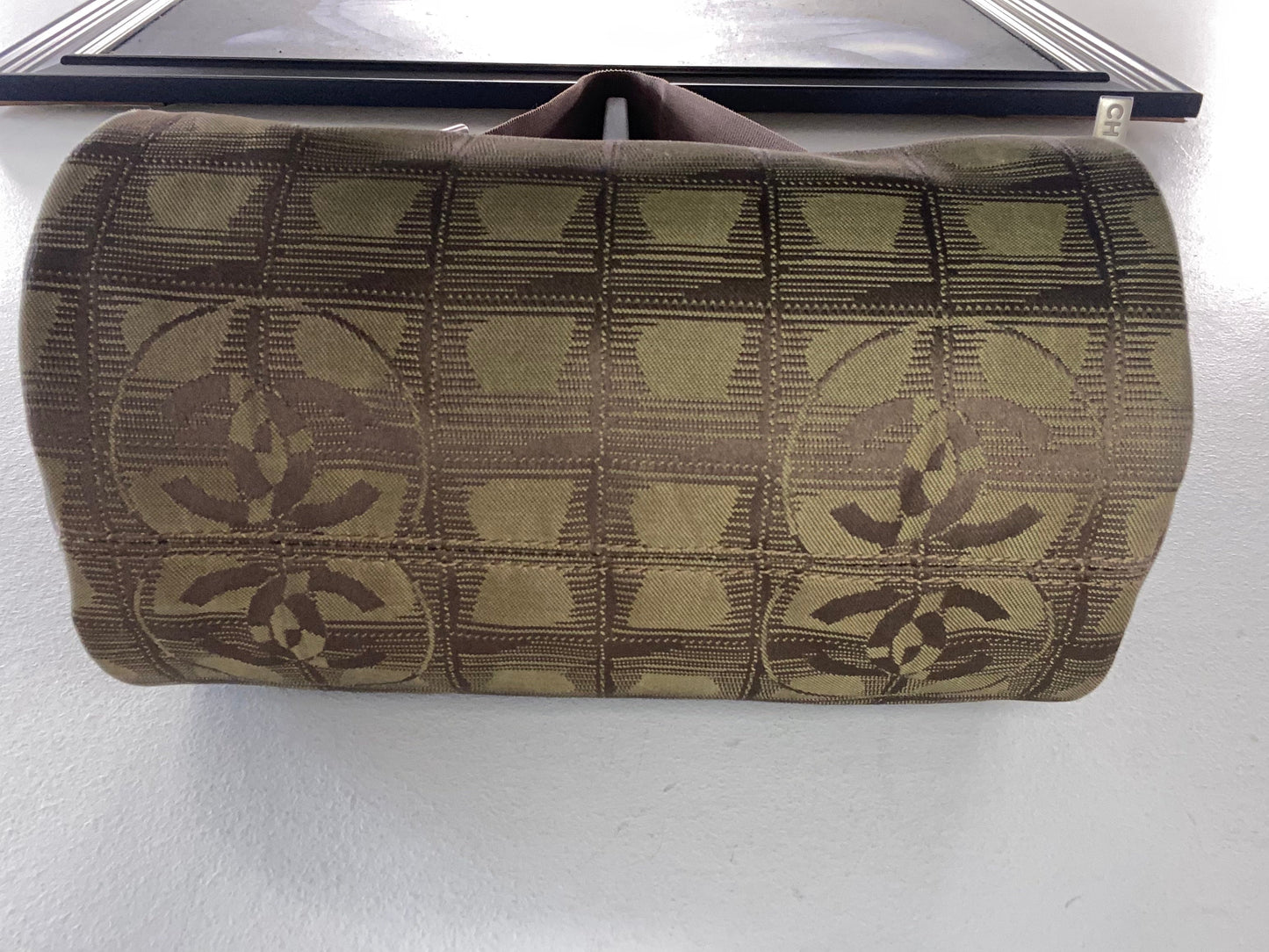 CHANEL TRAVEL LINE NYLON JACQUARD LEATHER MINI ROLL BAG