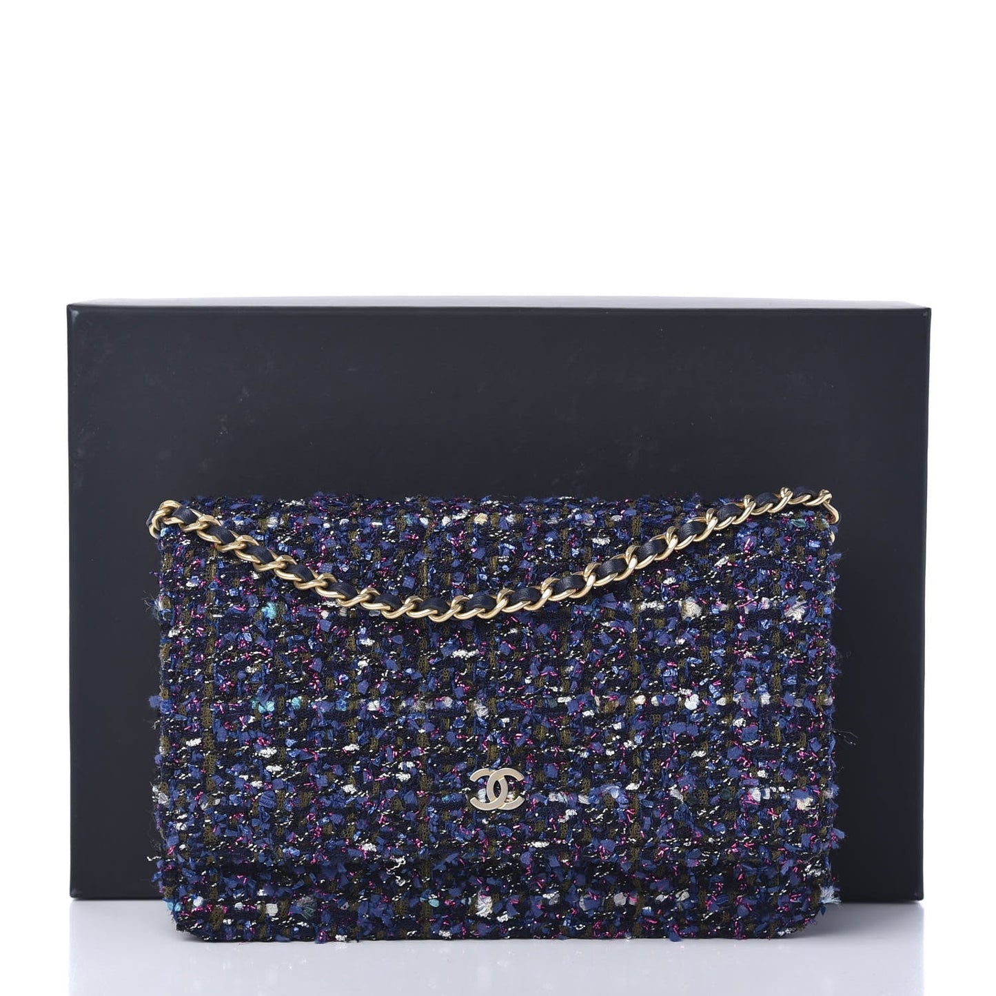 CHANEL TWEED CHARMS WALLET ON CHAIN