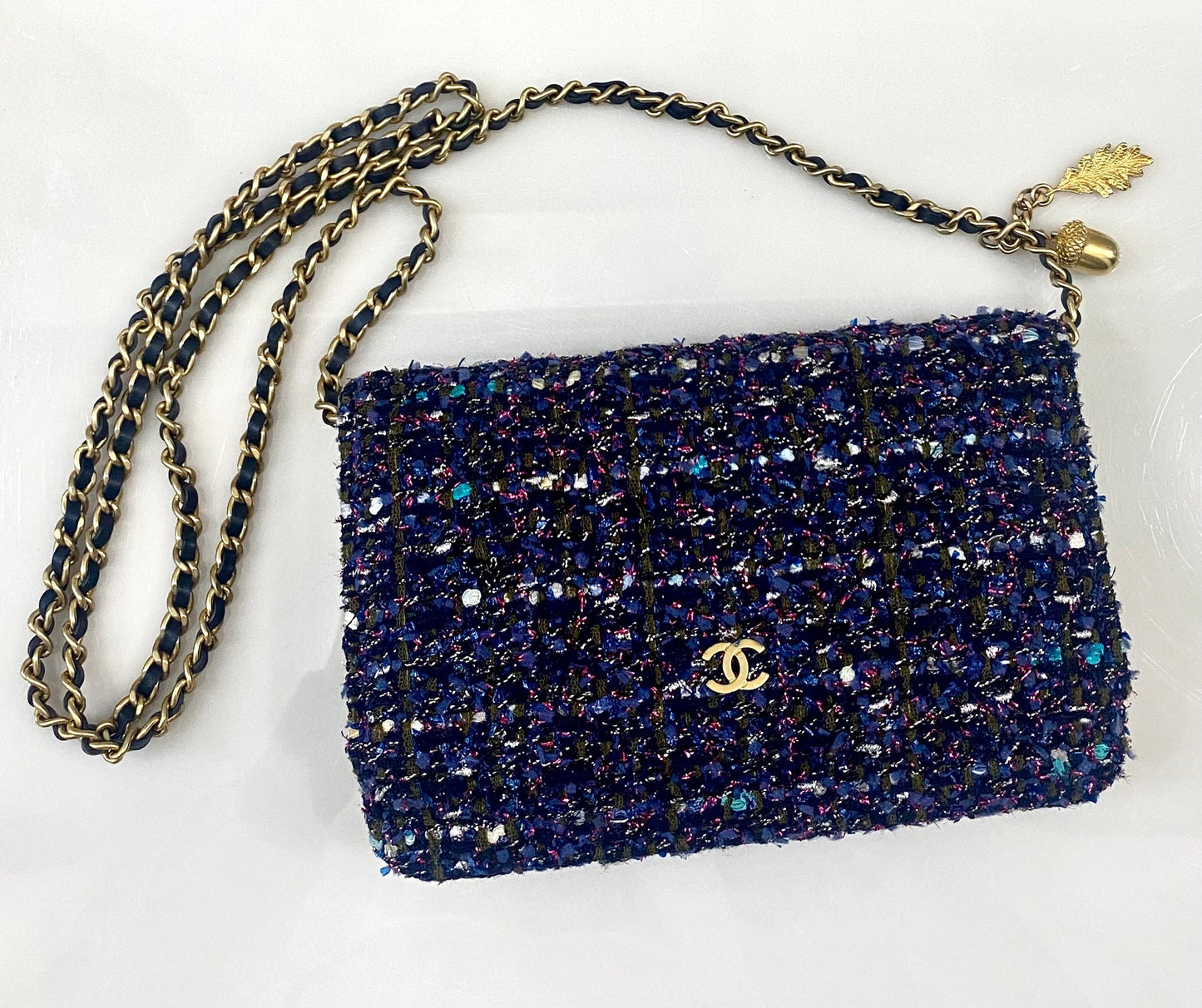 CHANEL TWEED CHARMS WALLET ON CHAIN