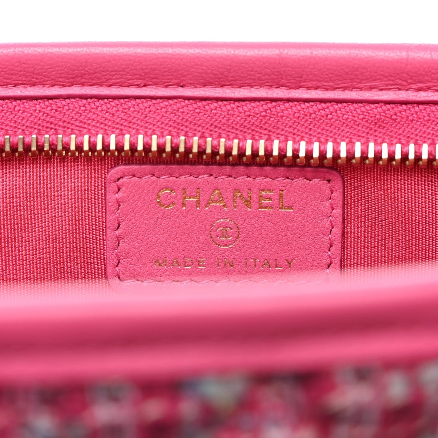 CHANEL TWEED PVC LAMBSKIN LEATHER WRISTLET CLUTCH