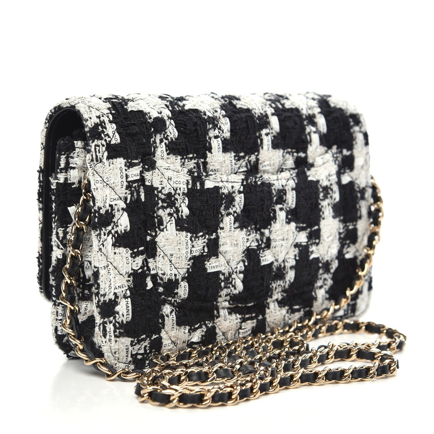 CHANEL TWEED QUILTED WALLET ON A CHAIN