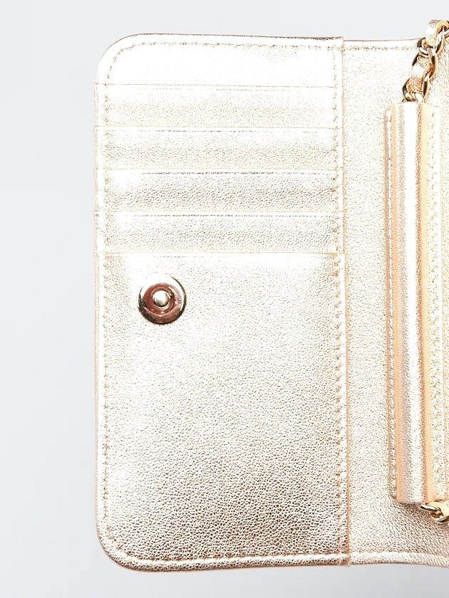 CHANEL METALLIC GOLD QUILTED CAVIAR WALLET ON A CHAIN-HS