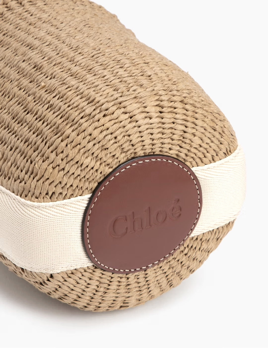 CHLOÉ BEIGE & OFF WHITE SMALL WOODY BASKET BAG
