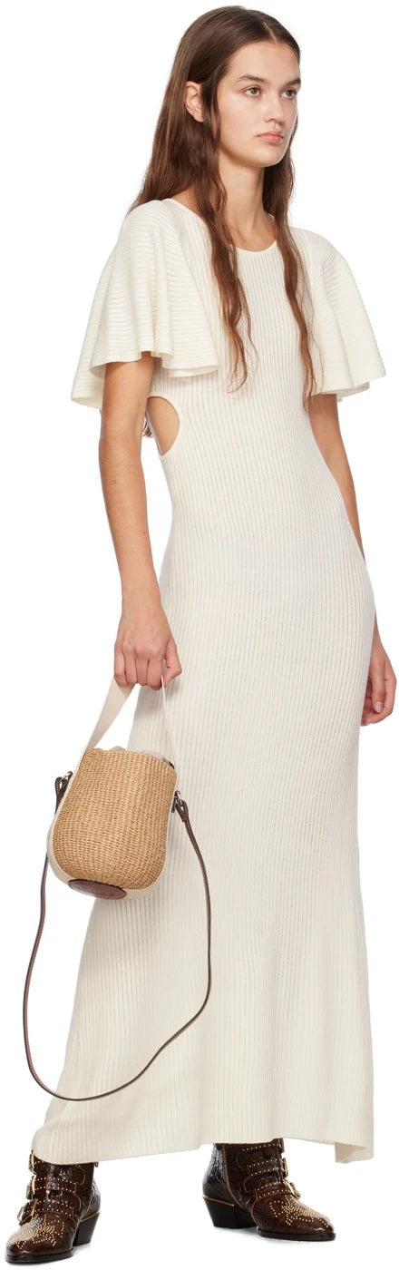 CHLOÉ BEIGE & OFF WHITE SMALL WOODY BASKET BAG