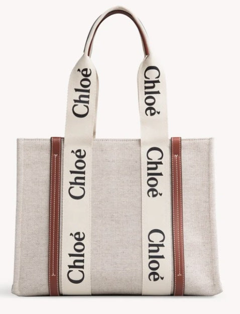 CHLOÉ MEDIUM WOODY LINEN TOTE BAG