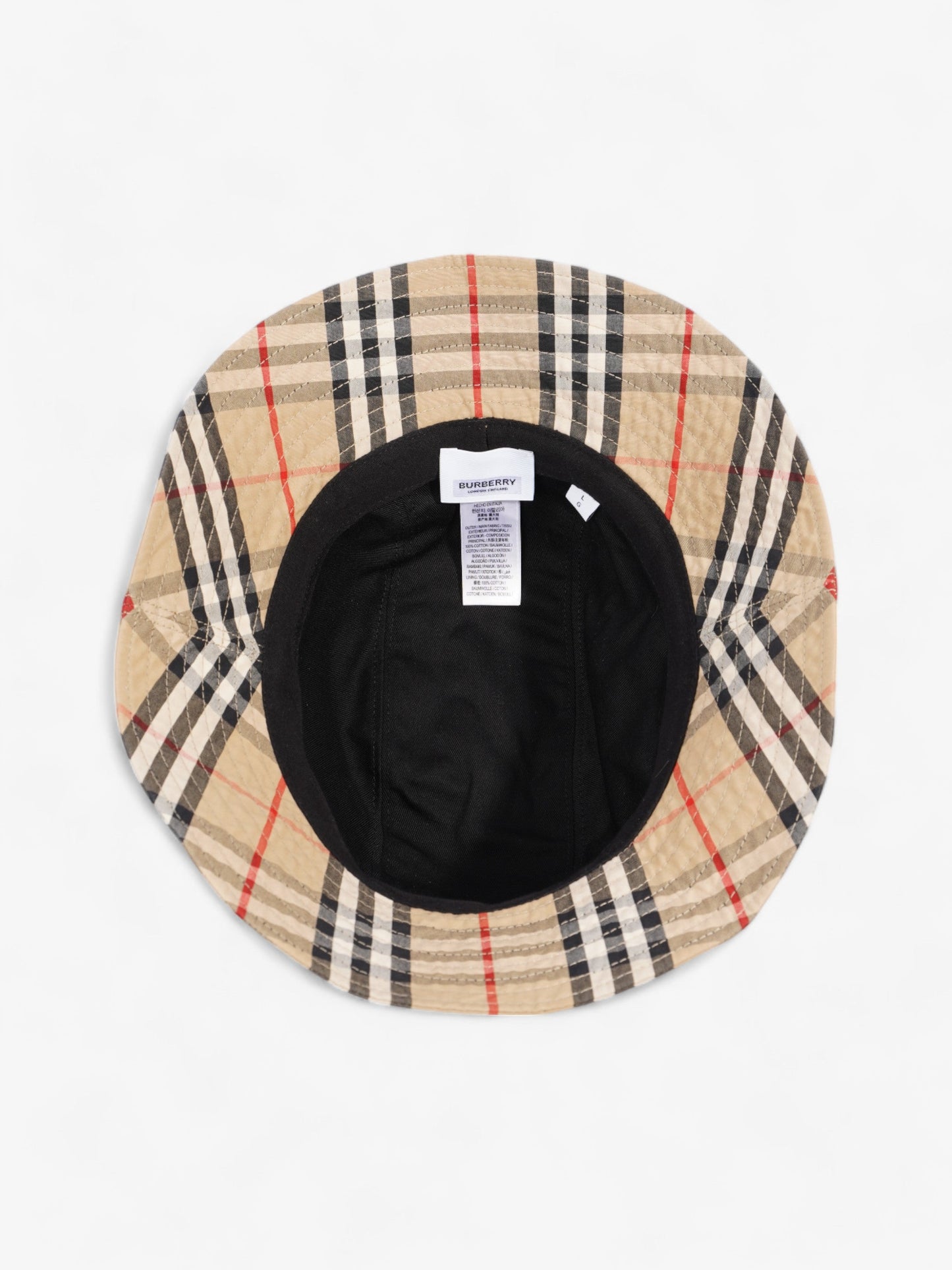 Burberry Supernova Check Bucket Hat Honey Beige Cotton Large