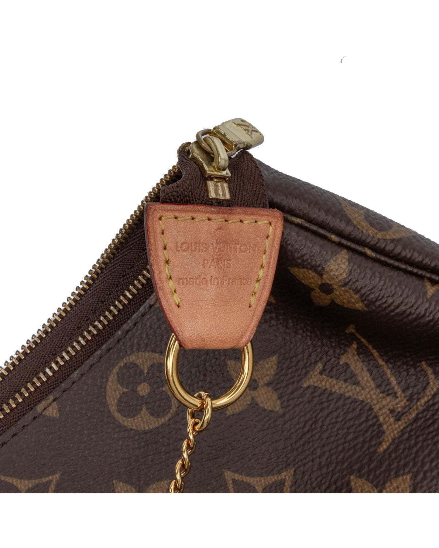 Monogram Canvas Mini Pochette with Chain Strap and Zip Closure