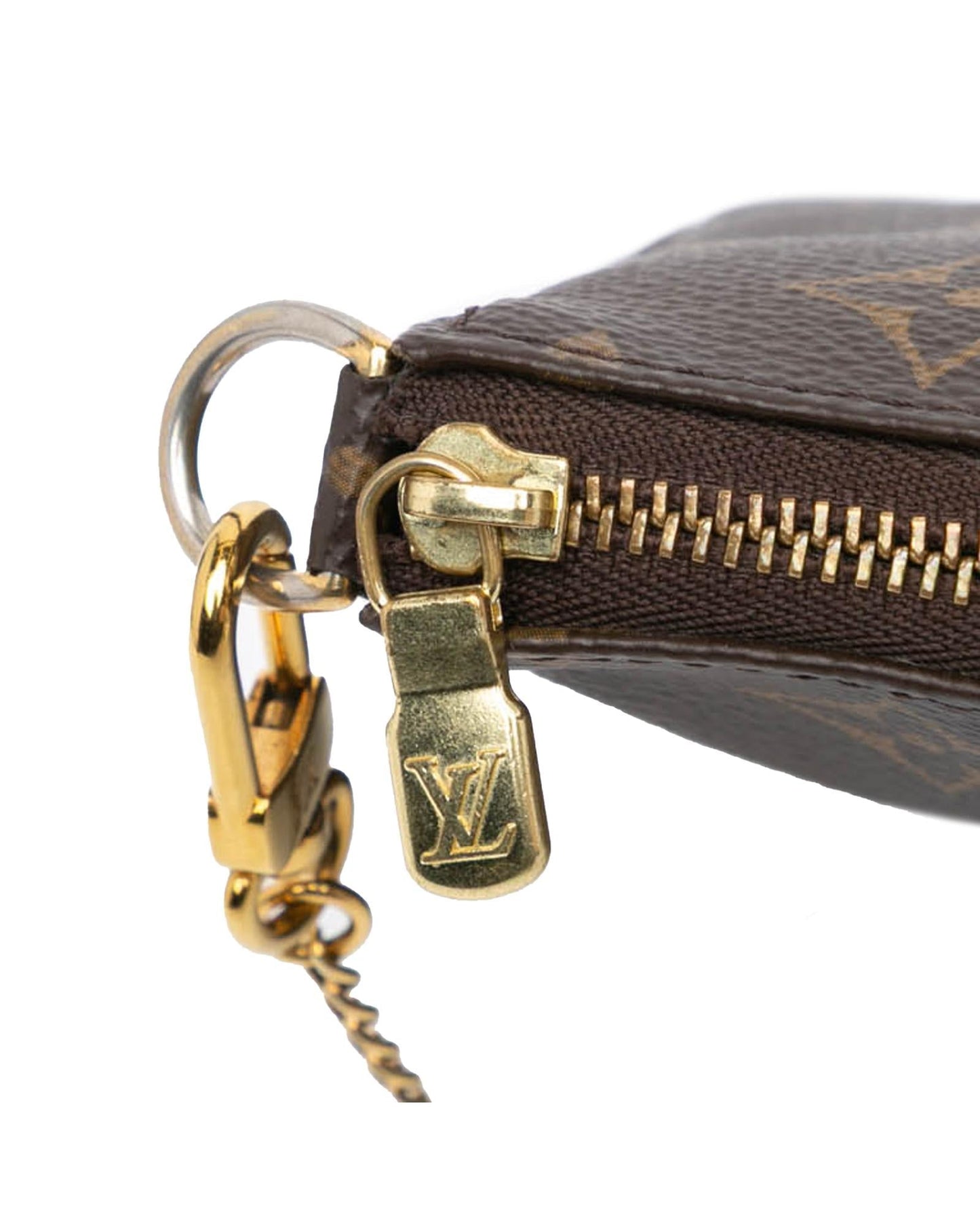 Monogram Canvas Mini Pochette with Chain Strap and Zip Closure