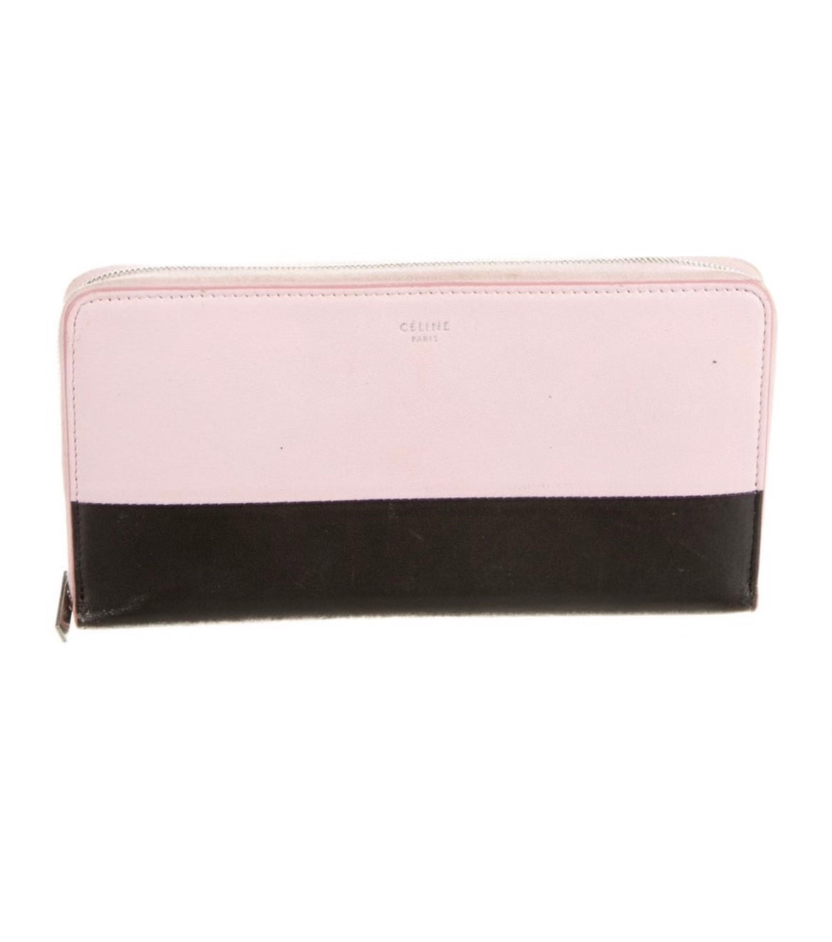 CÉLINE LARGE SOLO TWO-TONE LAMBSKIN LEATHER ZIPPY WALLET