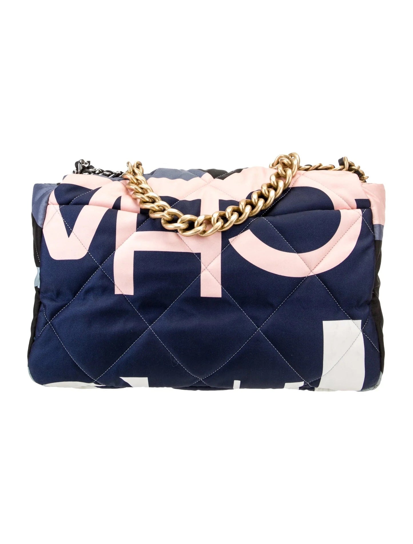 CHANEL CC QUILTED PRINTED SILK MAXI 19 FLAP BAG