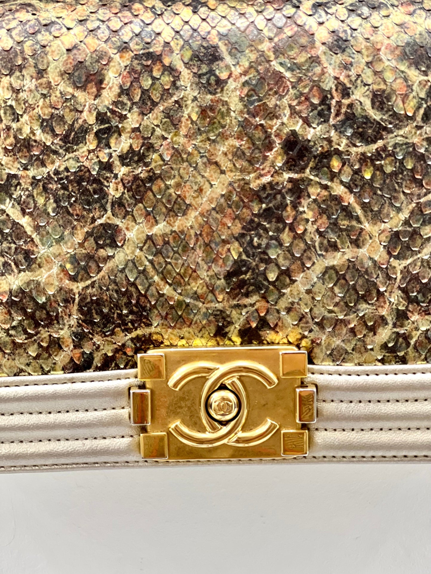 Chanel Boy Metallic Gold Python Flap Bag