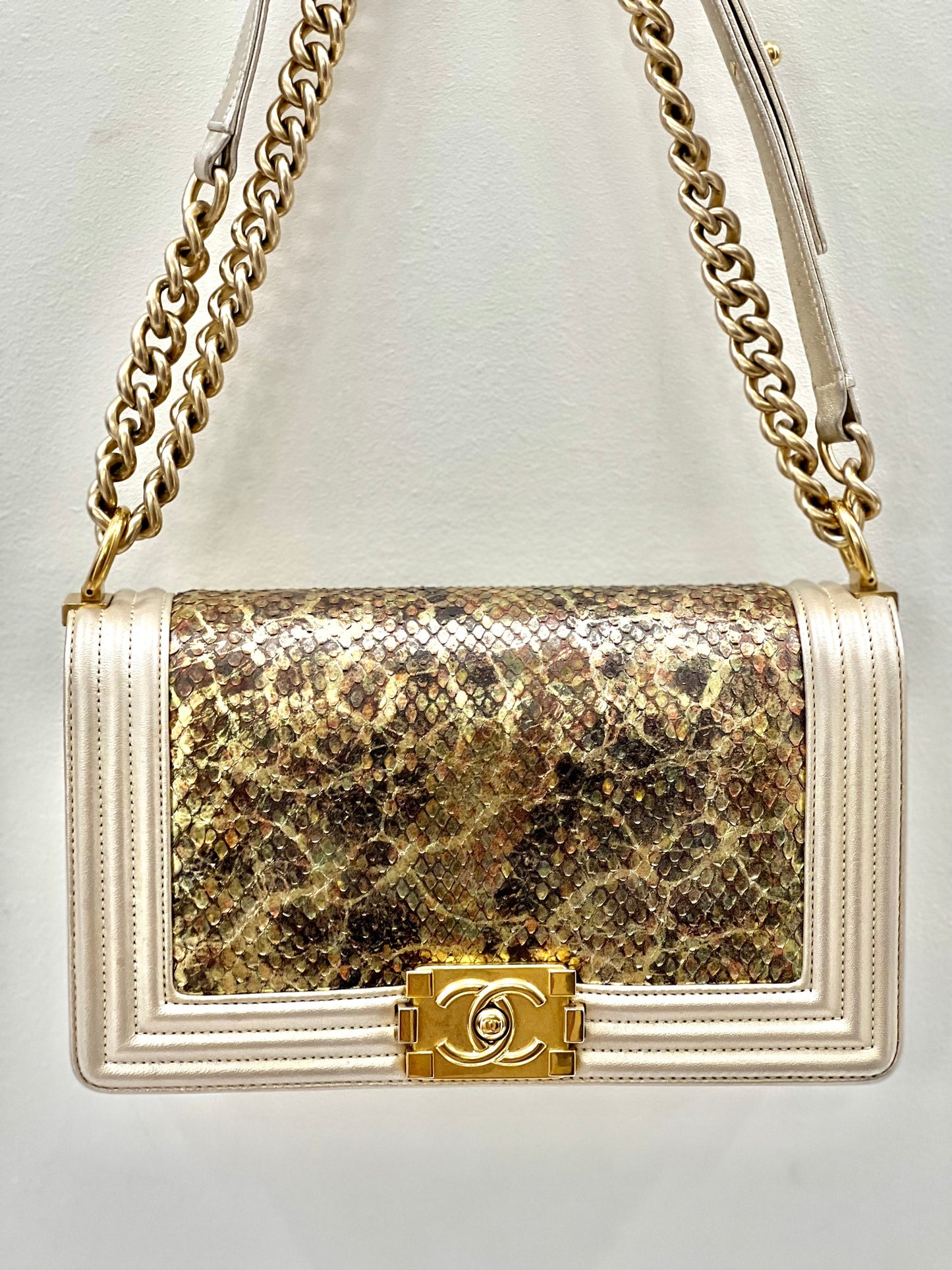 Chanel Boy Metallic Gold Python Flap Bag