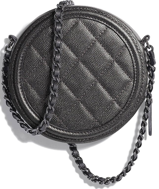 CHANEL CC CAVIAR LEATHER FILIGREE ROUND CHAIN CLUTCH BAG