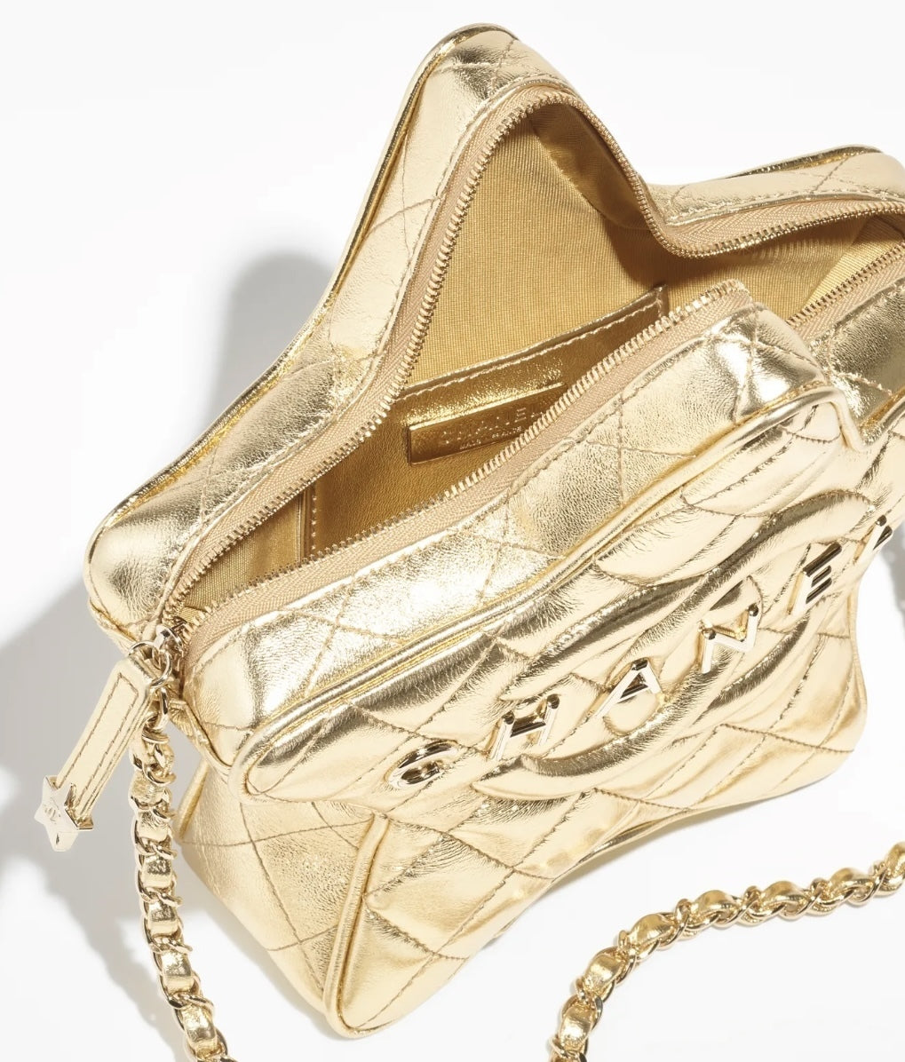 CHANEL CC METALLIC LAMBSKIN QUILTED WALK OF FAME STAR BAG
