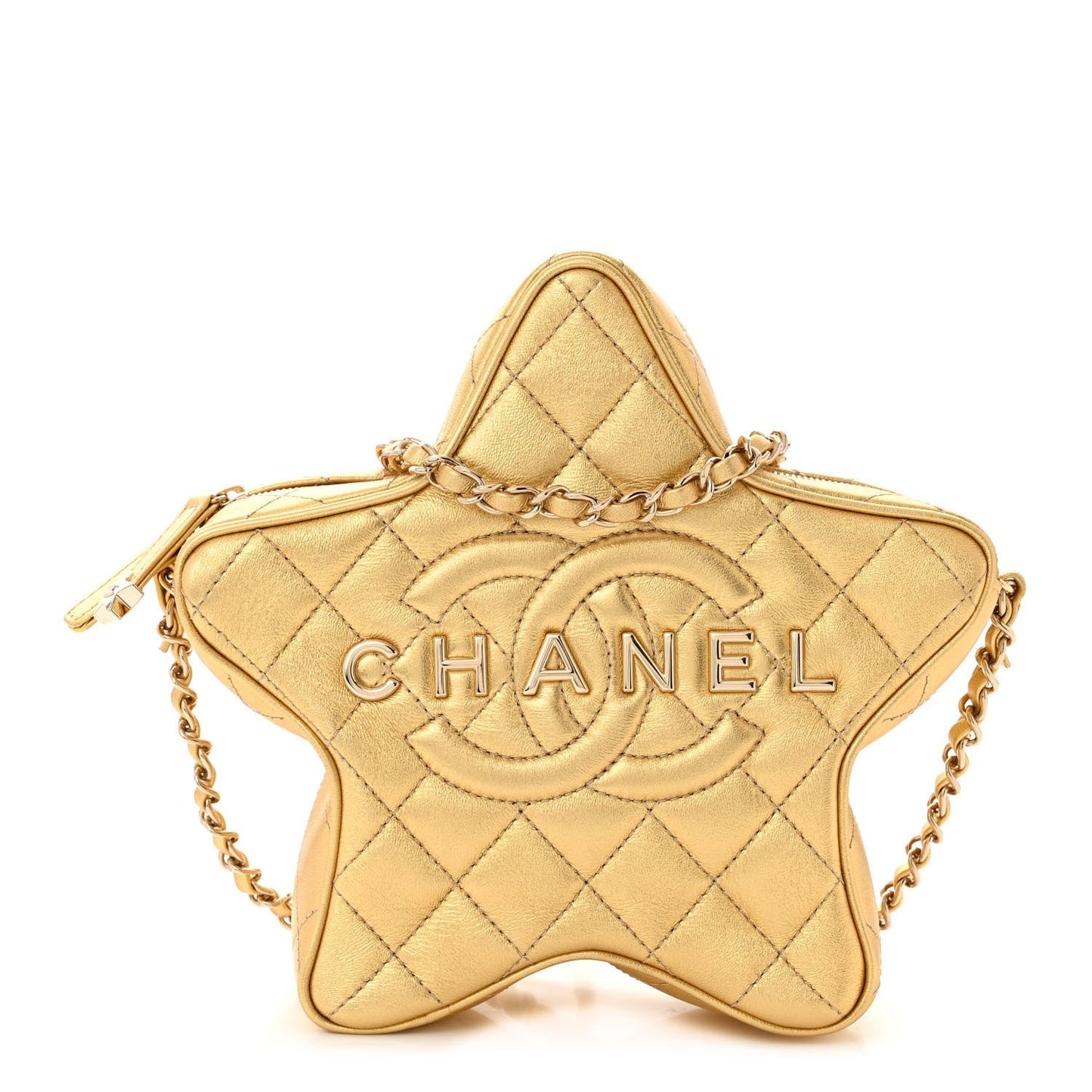 CHANEL CC METALLIC LAMBSKIN QUILTED WALK OF FAME STAR BAG