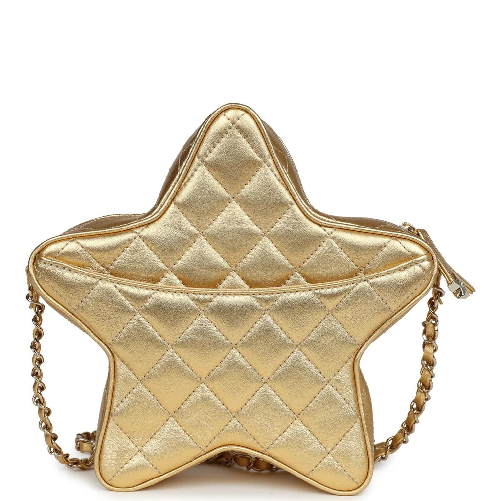 CHANEL CC METALLIC LAMBSKIN QUILTED WALK OF FAME STAR BAG