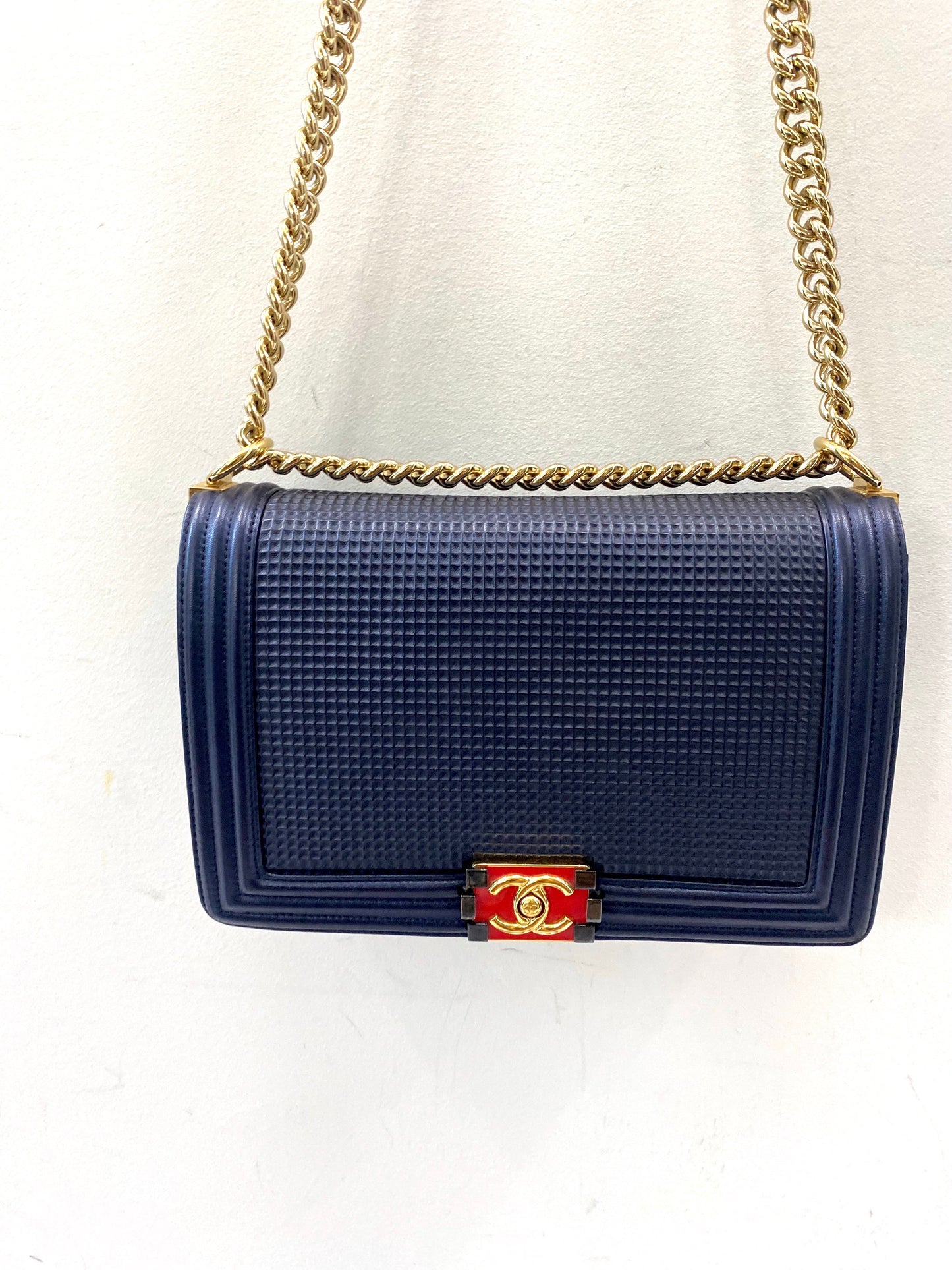 CHANEL CUBE EMBOSSED LAMBSKIN NEW MEDIUM BOY BAG