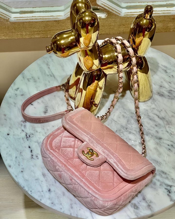 CHANEL QUILTED VELVET DOUBLE FRAME MINI FLAP BAG
