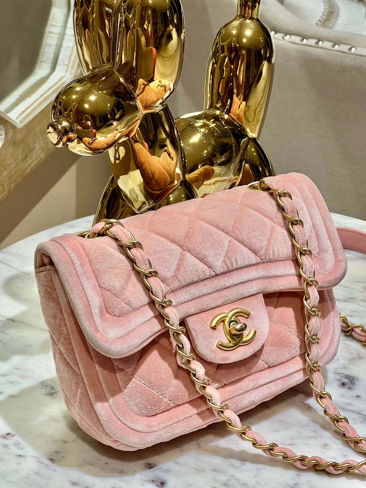CHANEL QUILTED VELVET DOUBLE FRAME MINI FLAP BAG