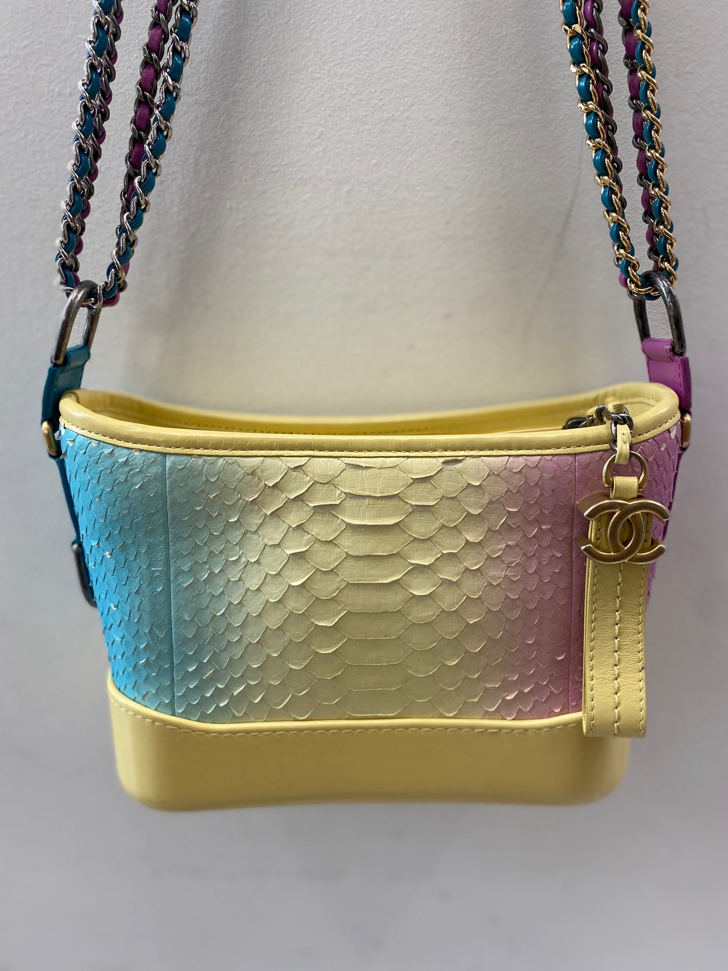 CHANEL CC PYTHON GABRIELLE HOBO BAG IN YELLOW MULTICOLOR