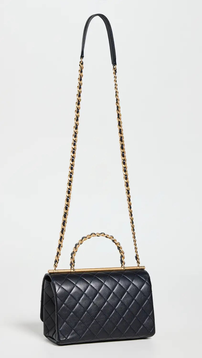 CHANEL TWO-TONE CHAIN QUILTED LAMBSKIN TOP HANDLE FLAP BAG