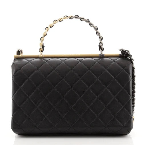 CHANEL TWO-TONE CHAIN QUILTED LAMBSKIN TOP HANDLE FLAP BAG