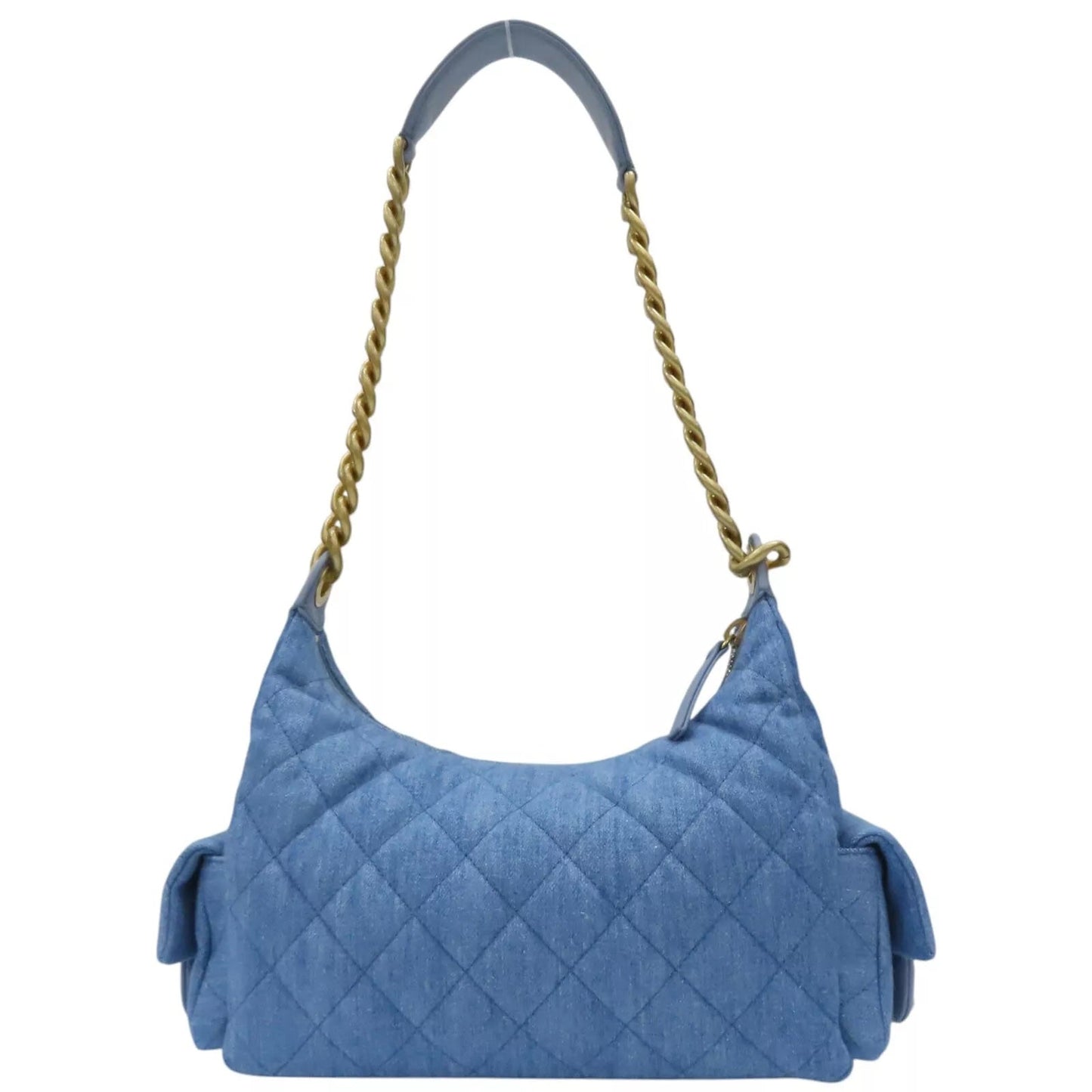 CHANEL LARGE CARGO QUILTED WASHED DENIM HOBO BAG