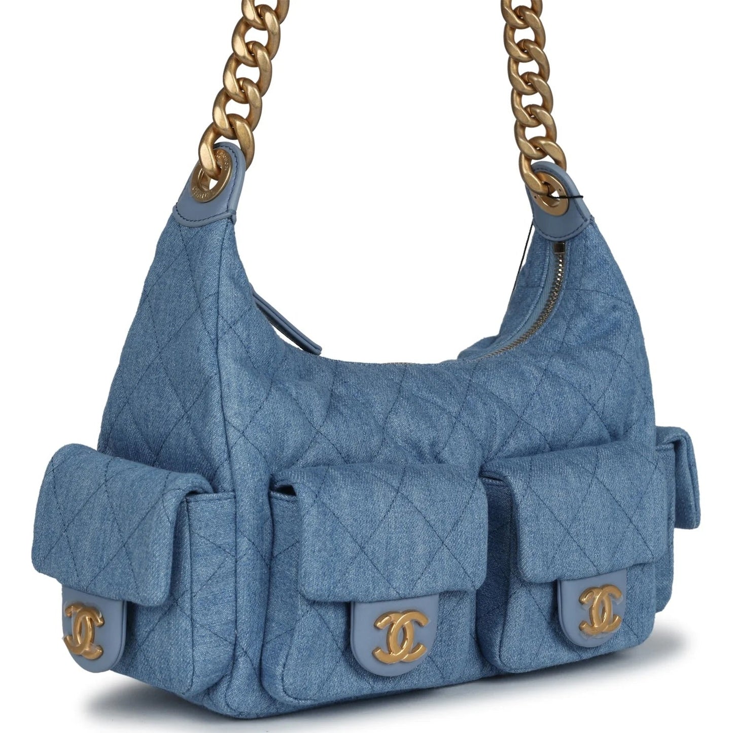 CHANEL LARGE CARGO QUILTED WASHED DENIM HOBO BAG