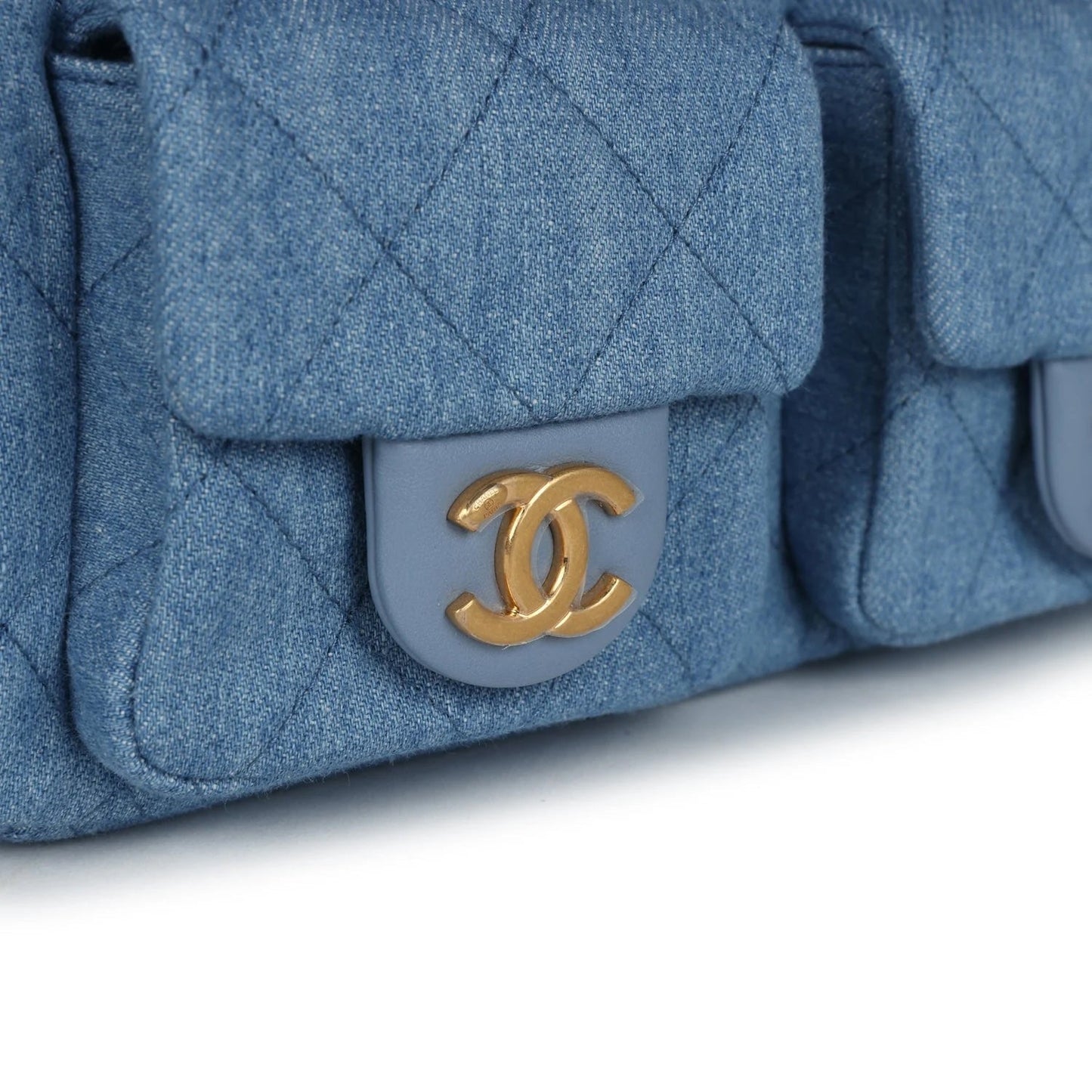 CHANEL LARGE CARGO QUILTED WASHED DENIM HOBO BAG