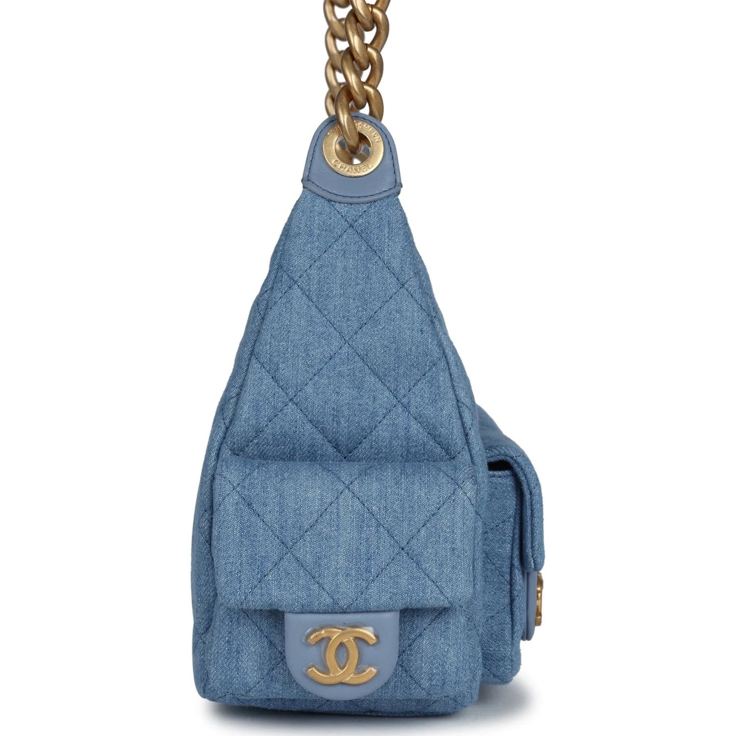 CHANEL LARGE CARGO QUILTED WASHED DENIM HOBO BAG