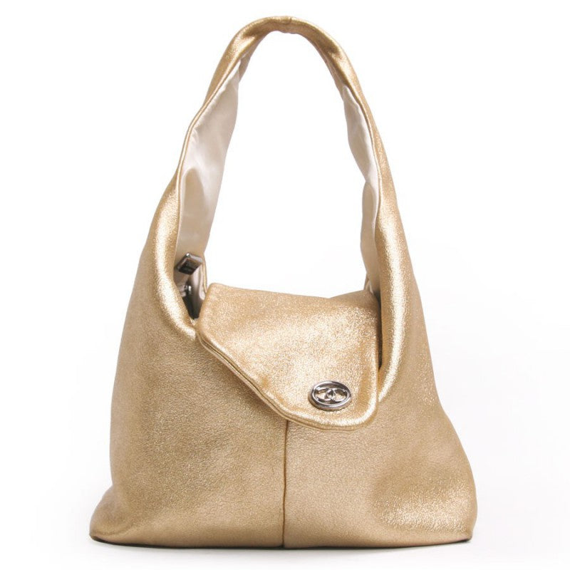 CHANEL CC METALLIC GOLD LAMBSKIN LEATHER HOBO BAG