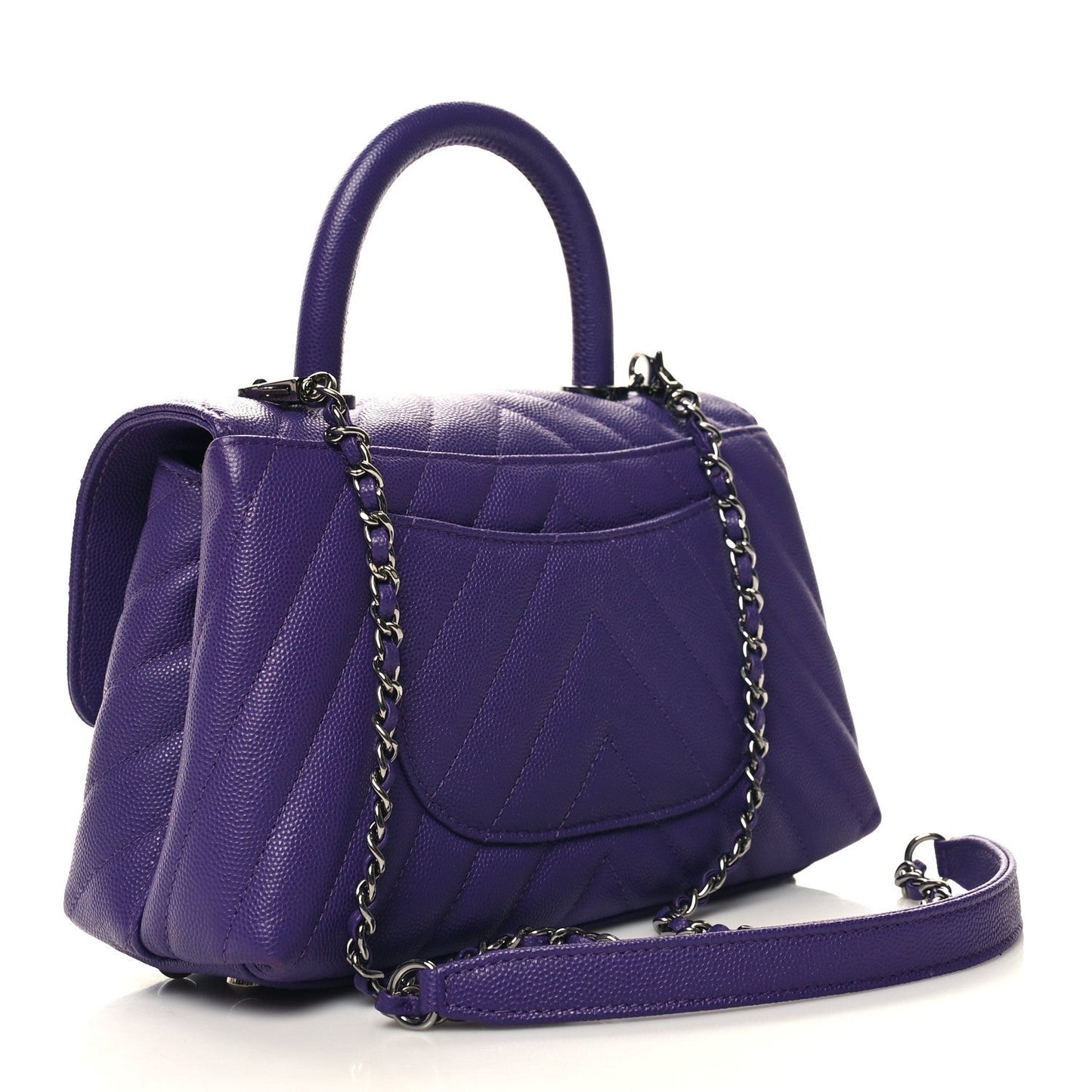 CHANEL MINI COCO HANDLE CHEVRON QUILTED CAVIAR LEATHER BAG