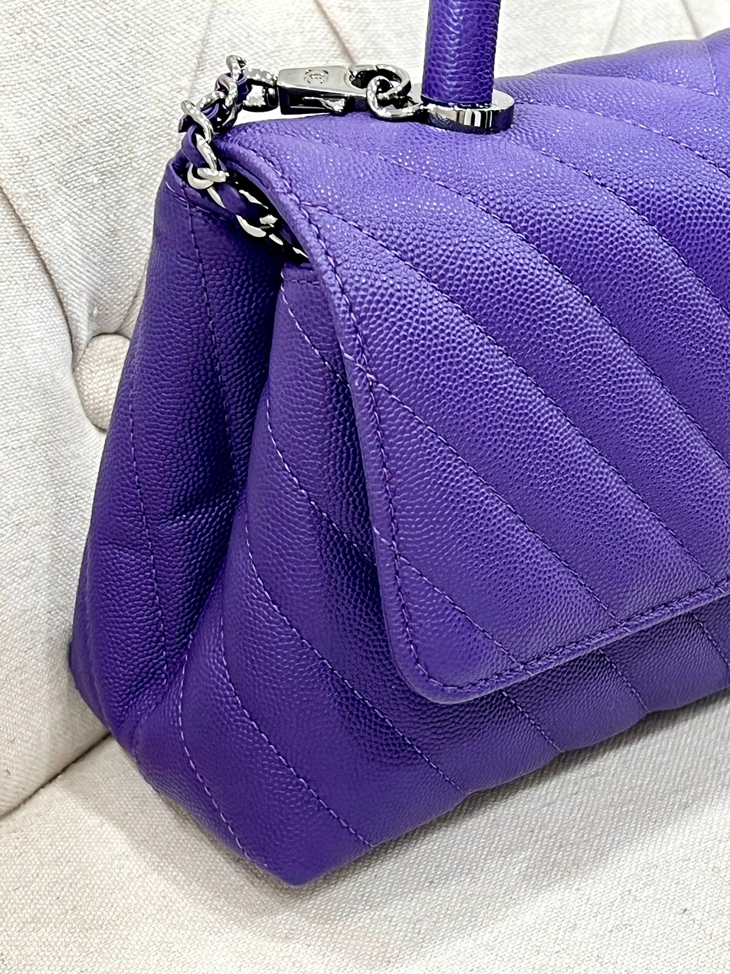 CHANEL MINI COCO HANDLE CHEVRON QUILTED CAVIAR LEATHER BAG