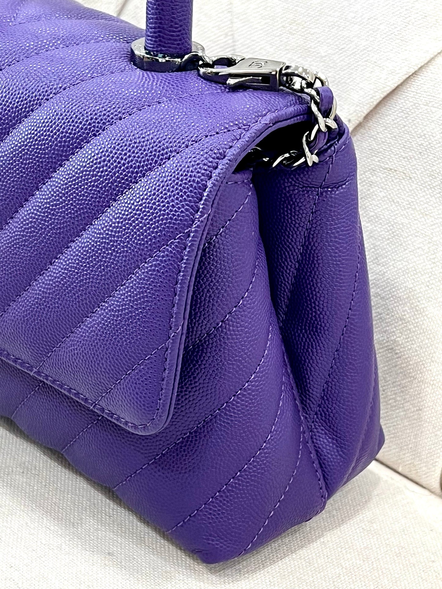 CHANEL MINI COCO HANDLE CHEVRON QUILTED CAVIAR LEATHER BAG