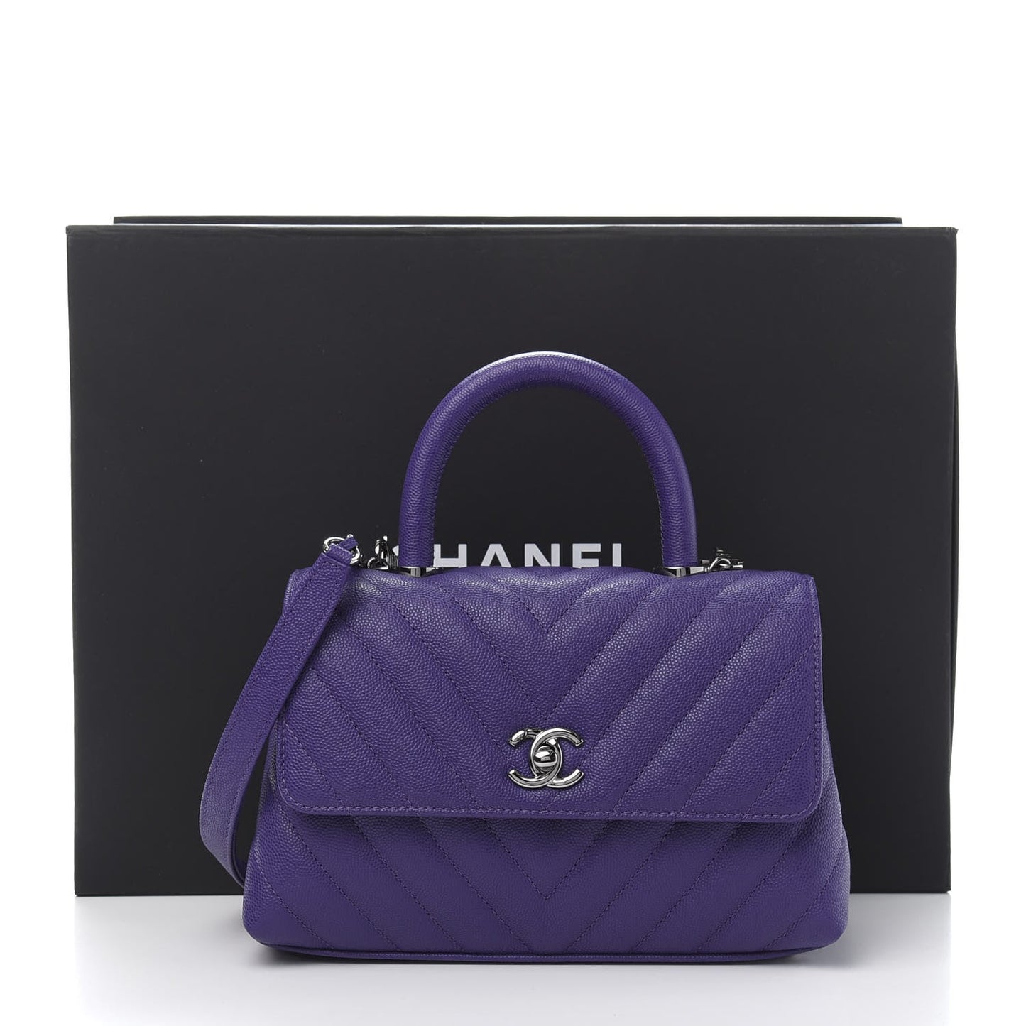 CHANEL MINI COCO HANDLE CHEVRON QUILTED CAVIAR LEATHER BAG