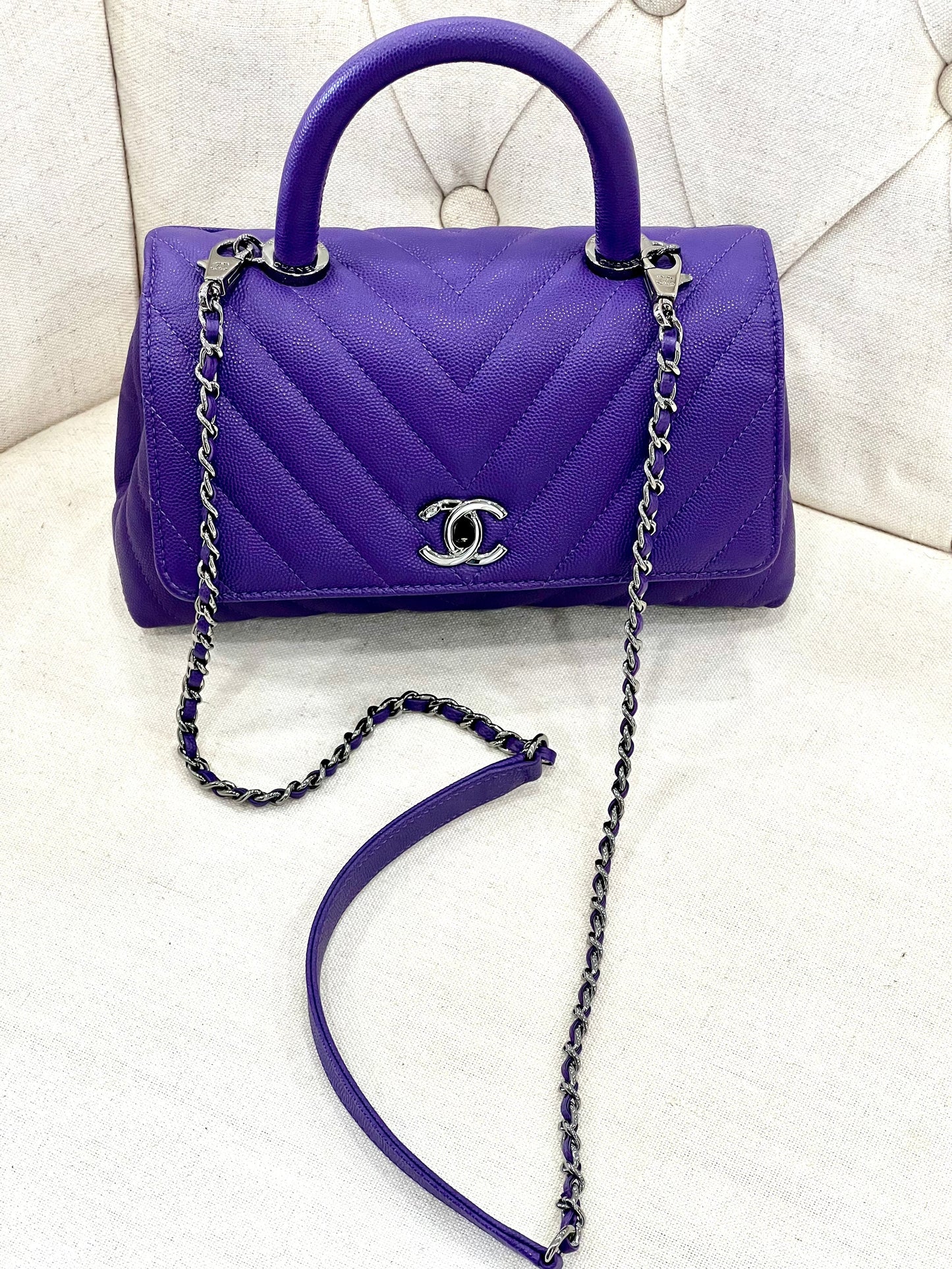 CHANEL MINI COCO HANDLE CHEVRON QUILTED CAVIAR LEATHER BAG