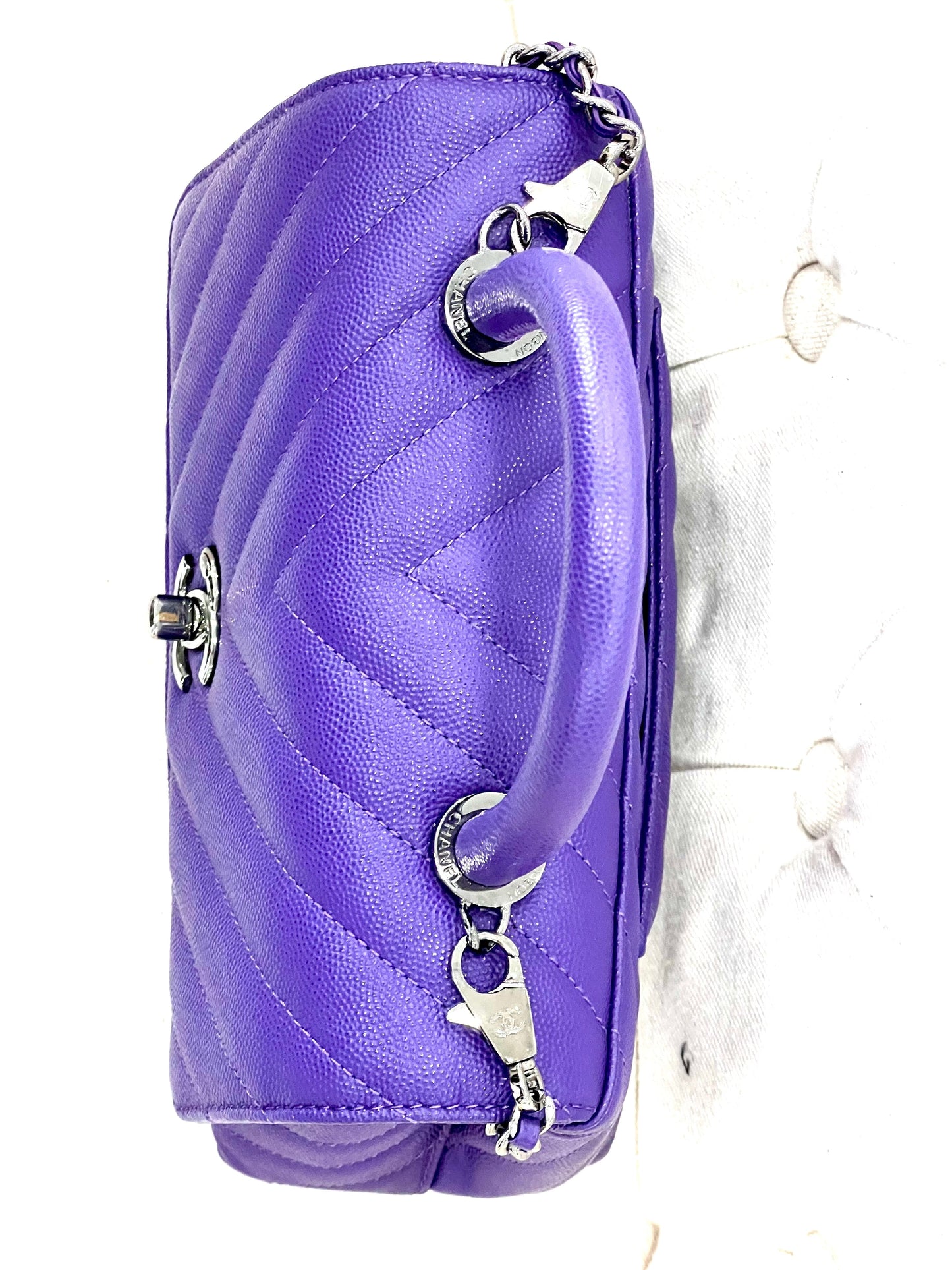 CHANEL MINI COCO HANDLE CHEVRON QUILTED CAVIAR LEATHER BAG