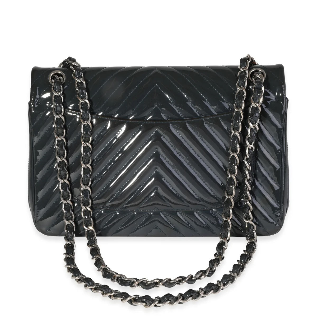 CHANEL PATENT CHEVRON QUILTED MAXI CLASSIC FLAP BAG